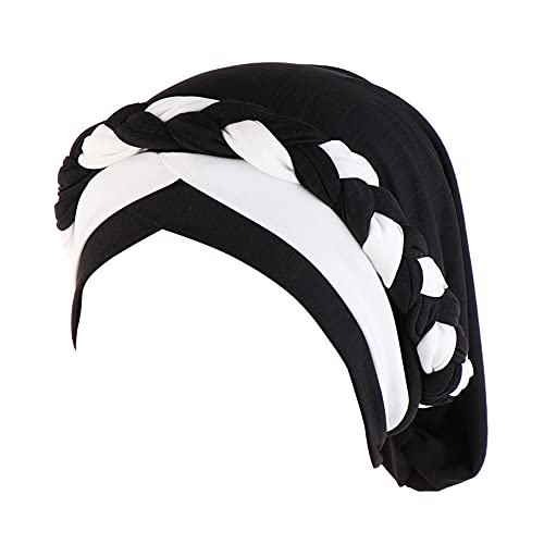 Fxhixiy Silky Braid Turban Cap for Women Cancer Chemo Beanie Hijab Headwear - color: Black White