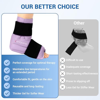 Comfytemp Ankle Foot Ice Pack Wrap for Plantar Fasciitis Relief, Ankles Brace for Sprain, Heel Spur, Swelling, Achilles Tendonitis, Cold Bag for Injuries Reusable, Hot Cold Compress, 1 Pack (Purple) - size: Purple Large(1 Pack)