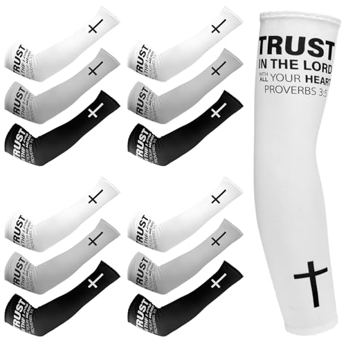 Shyyween 6쌍 Faith Cross 팔 슬리브 아버지의 날 종교 압박 팔 슬리브 남성용 여성용 야구 풋볼 UV - color: 블랙, 화이트, 라이트 그레이, size: 미디움