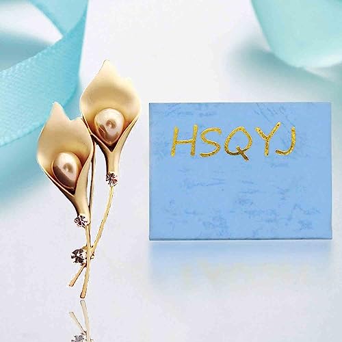 Crystal Pearl Flower Brooches Pins Fashion Beautiful Created Rhinestone Floral Brooch Good Idea for Party Dance Wedding Banquet for Elegant Women Girl - color: Gold Lily