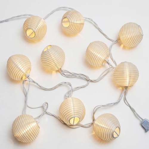 SUNSGNE 8.5Ft Cute White Lantern String Lights, 10 Mini LED Oriental Style White Lanterns Plug in Home & Garden Decorative Lights for Indoor Outdoor Patio Party Wedding Bedroom Bistro Bar - color: White Lantern