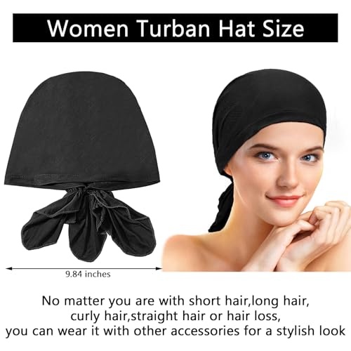 Syhood Slip on Pre Tied Head Scarves for Women - color: Black
