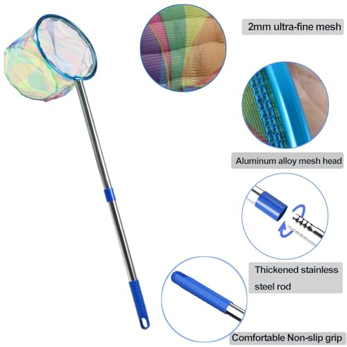 Fishing Net 2 Pack Retractable Lightweight Landing Net with Aluminum Rod Handle Fishing Nets for Youth Catch and Release Butterfly Nets - style: Blue+blue