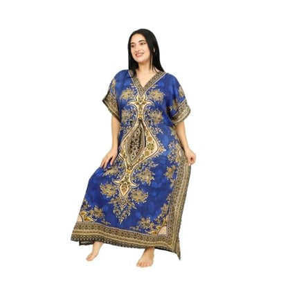 Women's Kaftan Dress – Loose Fit Maxi Gown – Kimono Style Beach Cover Up – Elegant Resort Wear and Nightwear - color: Blue