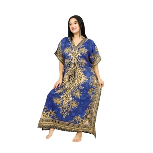 Women's Kaftan Dress – Loose Fit Maxi Gown – Kimono Style Beach Cover Up – Elegant Resort Wear and Nightwear - color: Blue