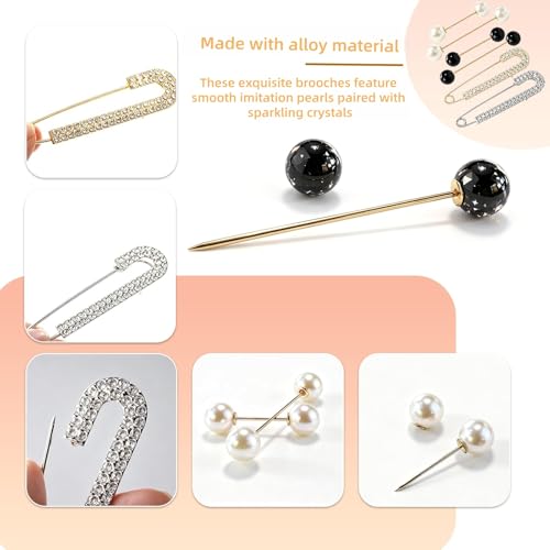 6PCS Artificial Pearl Brooch Pins for Women Clothes Scarf Cardigan Shawl Decorative Pin Shirt Sweater Clips ，Retro Sweater Shawl Clips Faux Crystal Girls Costume Accessory