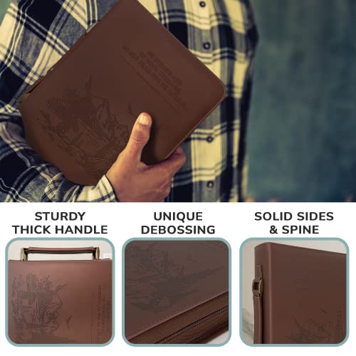 DEHITE Bible Cover Case for Men – Bible Carrying Case for Men – Brown Large Holder – Bag Fits Book 10.1 x 7 x 1.9 in – Pen Slots – Zippered Pocket – Premium Faux Leather – Christian Gift - size: Large Brown