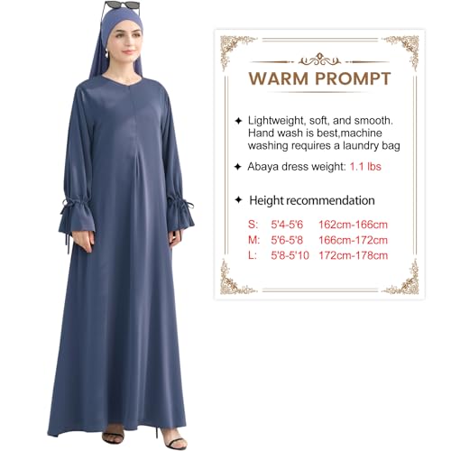 khalat Women's Muslim Kaftan Abaya Dress Eid Prayer Dress for Women Islamic Daily Dress Smooth Flowy Muslim Women Clothes - color: Blue, size: Large
