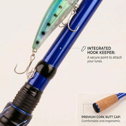 Telescopic Fishing Rod and Reel Combo | 30T Carbon Fiber Spinning Rod with 12+1BB Reel | Portable Lightweight Pole | Bass Trout Panfish | Freshwater Saltwater - color: Bule Combo with Tools