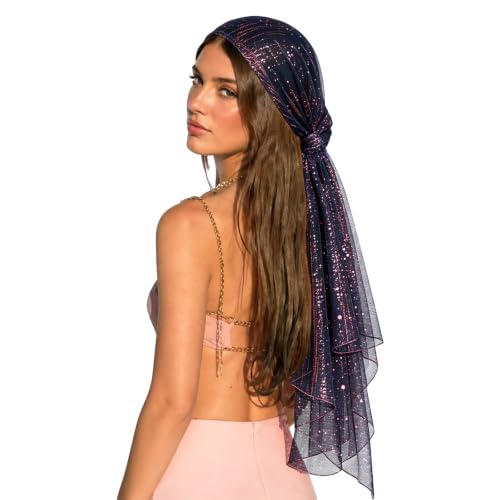 Sequin Scarf for Women Lightweight Mesh Shawl Wrap Bandana Hijab Headscarf for Summer Evening Dress - color: Navy