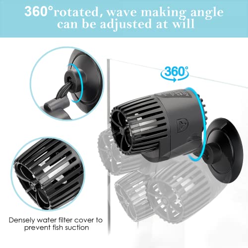 AQQA Aquarium Wave Maker,Suction Cup Fish Tank Single Powerhead Pump | 3W/5W/10W/15W 110V/60Hz Ultra Quiet Submersible Circulation Pump,360°Adjustable For Freshwater Saltwater Black 5W - size: 5W 1200GPH for 15-38 Gallon