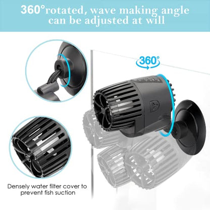 AQQA Aquarium Wave Maker,Suction Cup Fish Tank Single Powerhead Pump | 3W/5W/10W/15W 110V/60Hz Ultra Quiet Submersible Circulation Pump,360°Adjustable For Freshwater Saltwater Black 5W - size: 5W 1200GPH for 15-38 Gallon