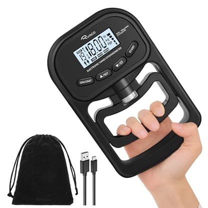 Ryaco Grip Strength Tester, 396lbs/180kg Rechargeable Exerciser Meter Digital Hand Dynamometer Grip Strength Trainer Electronic Hand Grip Strengthener with LCD Display for Sport Home School Use
