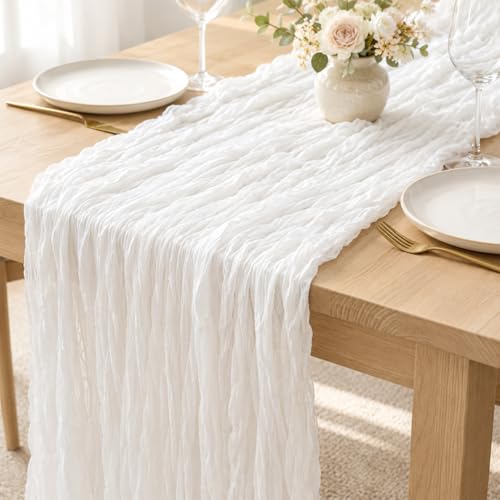 Sioloc Ivory White Cream Cheesecloth Table Runner 120'' x 35'', Spring Easter Decor Soft Gauze Boho Wedding Table Decor for 10ft Table Birthday Party, Baby Shower, Bridal Shower, Home & Event Decor - color: Ivory, size: 1pc