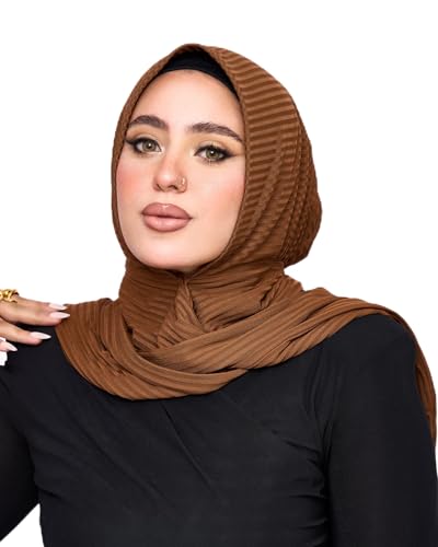 Instant Hijab For Women | Head Wrap100% Cotton Rib Headscarf | Easy to Wear Hijabs with Metal Pin - color: Brown