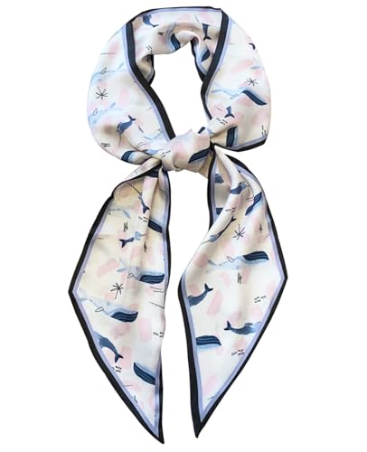 Hioyiwse Head Scarf Hair Neck Scarves For Women Purse Bag Scarfs For Handbags Silky Long Thin Satin Headscarf Fashion - color: B11-blue Dolphin