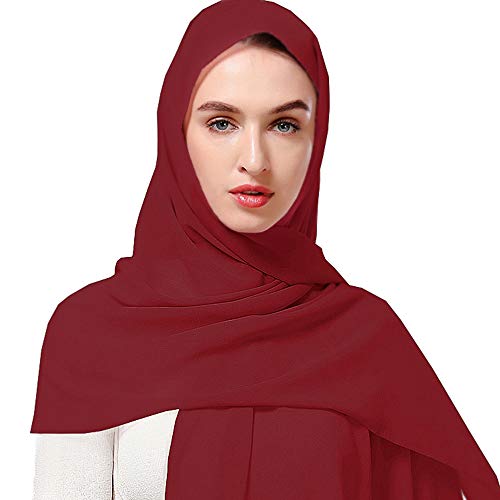 Yeieeo Chiffon Head Wraps for Women - Solid Color Fashion Bubble Chiffon Scarf Hijab - color: Maroon