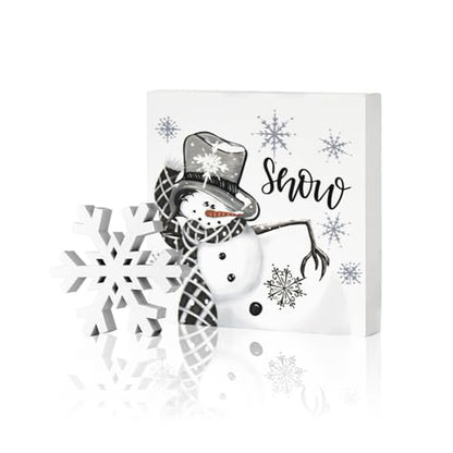 Smile Christmas Indoor Decor, Snowflake Snowman Square Sign Wooden Sign for Desk Table Shelf Office Farm Decoration Kitchen 5 x 5 Inches. - style: Snowman