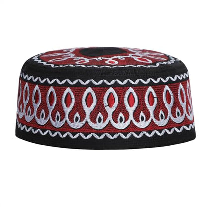 RUIXIA Men Boys Muslim Prayer Kufi Hat Skull Cap Embroidery Islam Kufi Headware takke Praying Beanie Hat Kofia Topi Hat - color: Wine Red--kids 7-10yrs