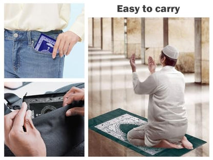 4 Pieces Prayer Mat, Musilm Prayer Mat, Polyester Prayer Rug, Portable Travel Prayer Mat, Travel Prayer Rug with Compass, for Muslim Prayer, Ramadan(60CMx100CM)