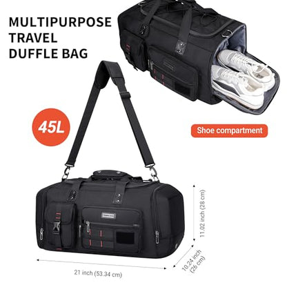 WITZMAN Travel Duffel Bags for Men Large Carry On Weekender Overnight Bag 3 in 1 Backpack with Shoe Compartment （B693 Black） - color: Black