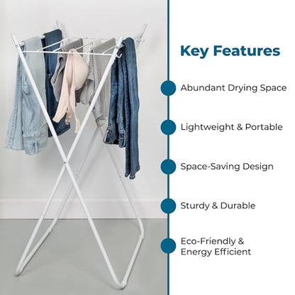 Honey-Can-Do Easy-Fold Collapsible Clothes Drying Rack, Sturdy Metal Laundry Rack Holds 40 lbs, Space-Saving Foldable Towel Rack for Indoor Outdoor Use, Non-Skid Feet, White - style: A-Frame