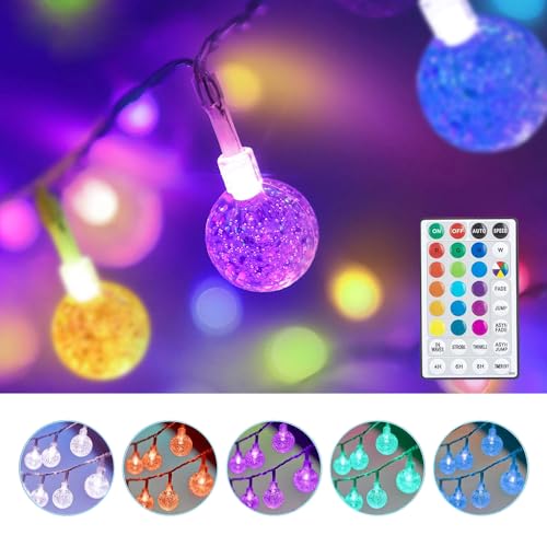 Coloured Globe String Lights Battery Operated,1 Pack 26.2FT 60 LED 16 Colour Changing Water Proof Crystal Ball Outdoor String Lights with Remote Control for Home, Patio,Party,Garden ,Christmas,Easter - color: 16Color Changing-1Pack 26.2FT