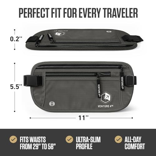 VENTURE 4TH Travel Money Belt with 7 RFID Sleeves - Gray - color: Gray