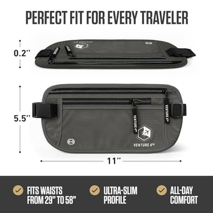 VENTURE 4TH Travel Money Belt with 7 RFID Sleeves - Gray - color: Gray
