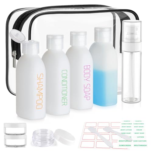 Cosywell Travel Bottles for Toiletries 9PCS 3.4oz White Shampoo Bottles - color: G-Clear
