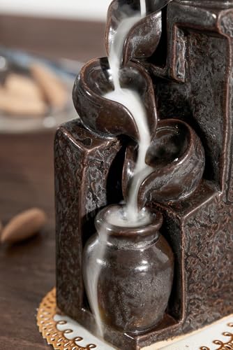 Unique Cascading Basins Ceramic Waterfall Incense Holder, Paired with a Pack of Backflow Incense Cones. (Metallic) - color: Metallic