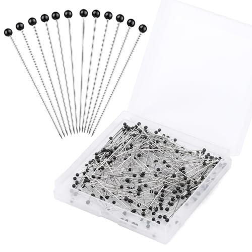 Sewing Pins, 300 PCS Straight Pins for Fabric, Black Pearlized Ball Head Quilting Pins Long 1.5inch, Sewing Pins with Transparent Plastic Box for Dressmaker, Jewelry DIY Decoration and Sewing Project - color: Black
