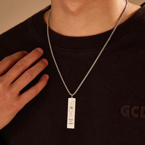 Stainless Steel Jewish Jewelry - Star of David/Hamsa Hand/Menorah/Israel Map Pendant – Israel Necklace for Women & Men - Religious Gifts for Hanukkah, Bar Mitzvah include a Gift Box - color: Silver-Israel Map Necklace