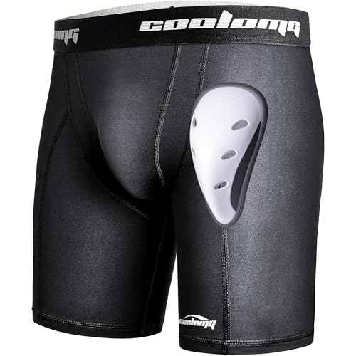 COOLOMG Mens Compression Shorts with Cup Baseball Football | Athletic Adult Cup Underwear for MMA Lacrosse Field Hockey - color: Black, size: XX-Large