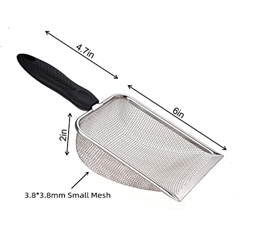 Cat Litter Scoop Stainless Steel Mesh Scooper Long Handle Deep Shovel Non-Stick Coated Metal Litter Scoop for Litter Box Kitten Pooper Lifter (Hole:3.8mm/Regular Cat Litter Scoop)