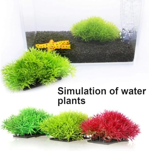Aquarium Décor Red Artificial Flowers, Fake Pine Plants with Base Grass, Fish Tank Ornament, Plastic Aquatic Landscape Decor