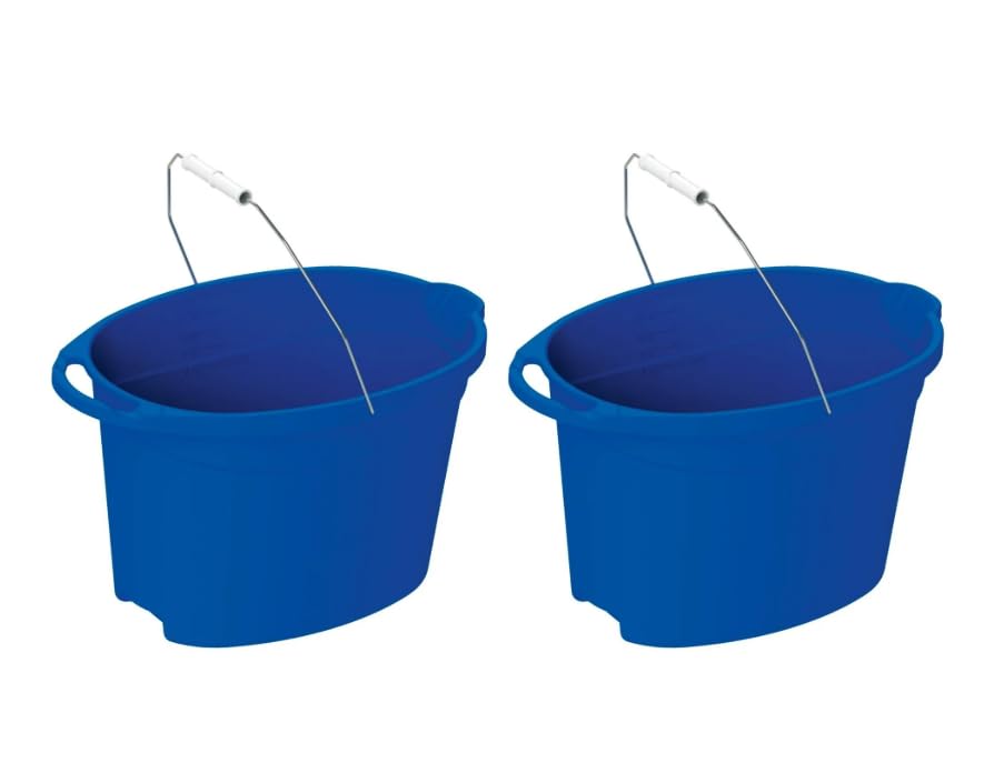 (2 Pack) 12 Quart Oval Plastic Bucket - with Metal Handle & Pour Spout | Measurement Lines,Durable Multi-Purpose PailDurable Multi-Purpose Pail for Cleaning, Gardening, Storage & Household User，Blue
