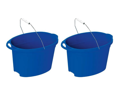 (2 Pack) 12 Quart Oval Plastic Bucket - with Metal Handle & Pour Spout | Measurement Lines,Durable Multi-Purpose PailDurable Multi-Purpose Pail for Cleaning, Gardening, Storage & Household User，Blue