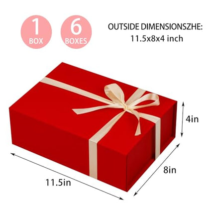 UoeRing 1 Pcs Red Gift Box 11.5x8x4 Inch with Magnetic Lid | Collapsible Luxury Present Box,for Birthday,Christmas Holiday Gift Includes Card,Ribbon,Tissue Paper & Shredded Filler - color: 11.5x8x4 Inch-Red-Pack of 1