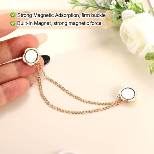 3 pcs Magnet Clothing Pins, Metal Magnetic Clothing Clips with Chain Multi-Use Strong Magnet Pin Magnetic Button Clips for Fixing Hem of Hijab Clothes Long Pants Legs Sleeves of Shirts(Flower Style)