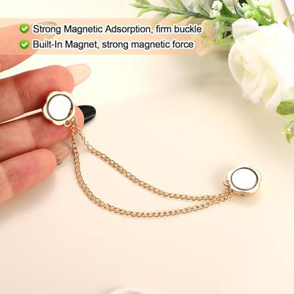 3 pcs Magnet Clothing Pins, Metal Magnetic Clothing Clips with Chain Multi-Use Strong Magnet Pin Magnetic Button Clips for Fixing Hem of Hijab Clothes Long Pants Legs Sleeves of Shirts(Flower Style)