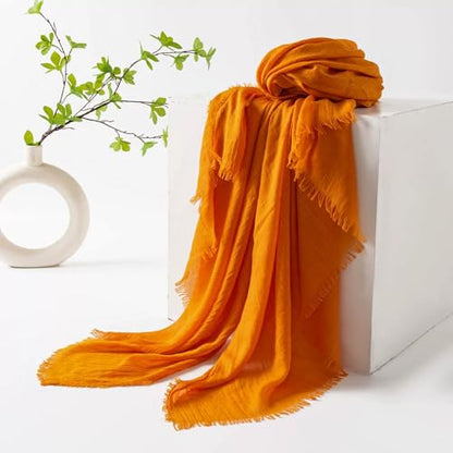 Women Summer Scarfs Large Long Lightweight Linen Beach Gauze Shawl Wrap 75”×40” - color: Pumpkin Yellow