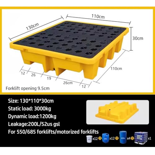 Modular Leak Platform/Grid Pads.Modular Spill Containment Tray - Heavy-Duty Oil Drum Holding Platform, Leak-Proof Pallets for Safe Liquid Storage, Industrial Spill Control Solution，（Yellow，1 - size: 130*110*30cm