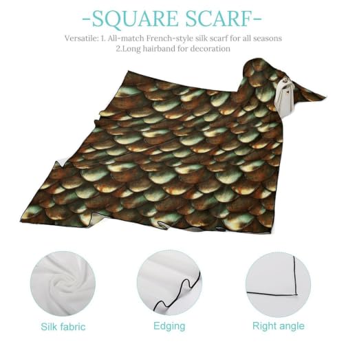 Women’s Square Scarf 27"x27", Lightweight Chiffon Satin Feel Fashion Scarf for Neck Hair Band Head Wrap Bag Accessory - color: Copper Scale Texture