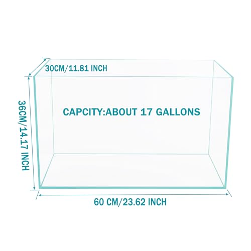 Ultra Clear Rimless Low Iron Glass Aquarium Tank (W23.62×D11.81×H14.17 inch(60x30x36cm)) 6mm Thickness Include Black Leveling Mat - size: W23.62 × D11.81 × H14.17 inch