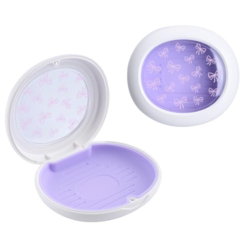 Cute Retainer Case with Silicone Pad, Portable Slim Aligner Case Orthodontic Retainer Box, Denture Storage Container Travel Mouth Guard (Bowknot/Purple) - color: Bowknot/Purple