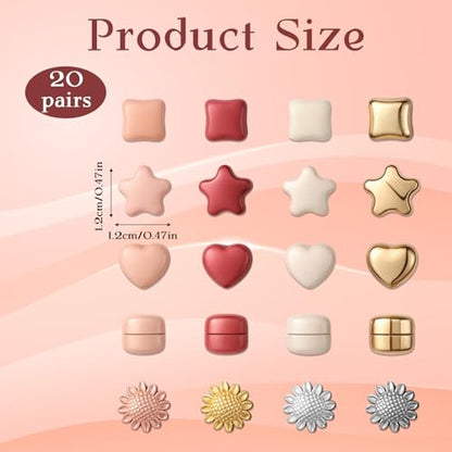 20 Pairs Hijab Magnets for Women, Strong Pinless Magnetic Pins Hijab Accessories, 5 Styles Multi-Functional Brooch Clasp for Scarves Shawl Dress