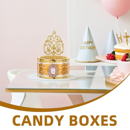 BESTonZON 6pcs Eid Mubarak Plastic Candy Favor Boxes with Lace Design, Small round Treat Containers for Ramadan Party, Wedding, and Islamic Festive Food Storage