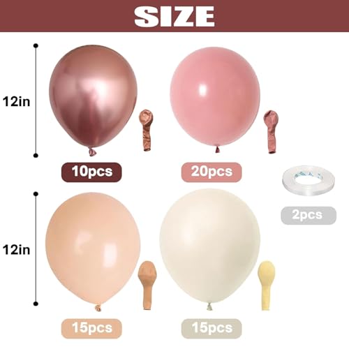 레트로 블러쉬 핑크 풍선, 60팩 30.5cm(12인치) 더스티 핑크 메탈릭 크롬 로즈 골드 화이트 샌드 누드 풍선, 호박 베이비 샤워 여아 여성 보헤미안 생일 신부 결혼식 어머니의 날 장식 - color: 레트로 핑크