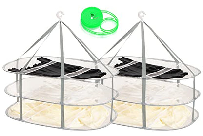 2 Pack 3-Tier Folding Mesh Clothes Hanging Dryer, Sweater Drying Rack, Large Laundry Drying Rack, Lay fold Flat Dry Hanger, Mesh Clothes Hanging Dryer - XL(3Tier)+XL(3Tier) - size: XL(3Tier)+XL(3Tier)